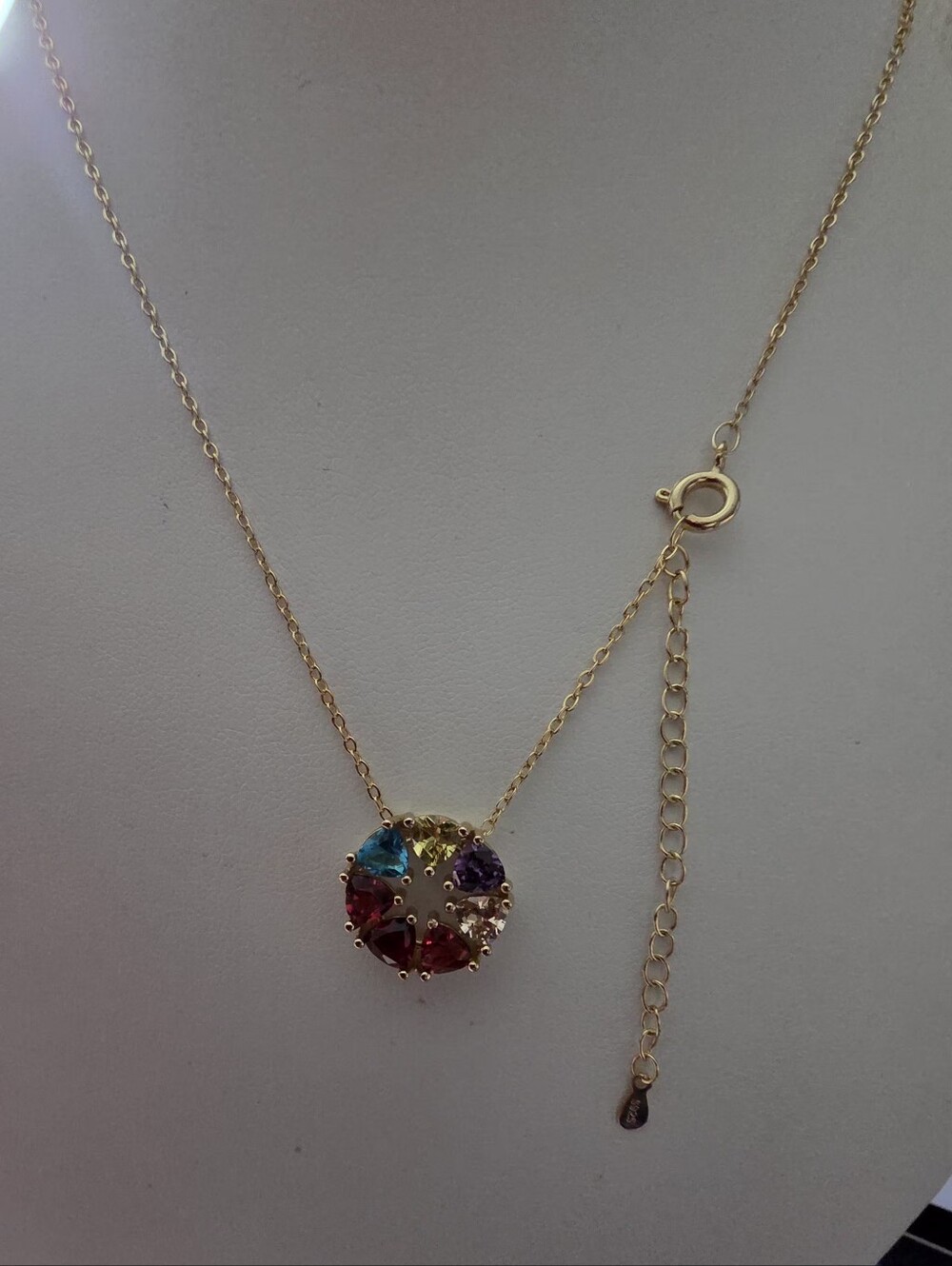 S925 Sterling Silver Rainbow Heart Cluster Necklace 18" with Extender Colorful C